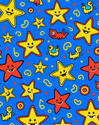 Happy Star Characters on Blue Background Rug