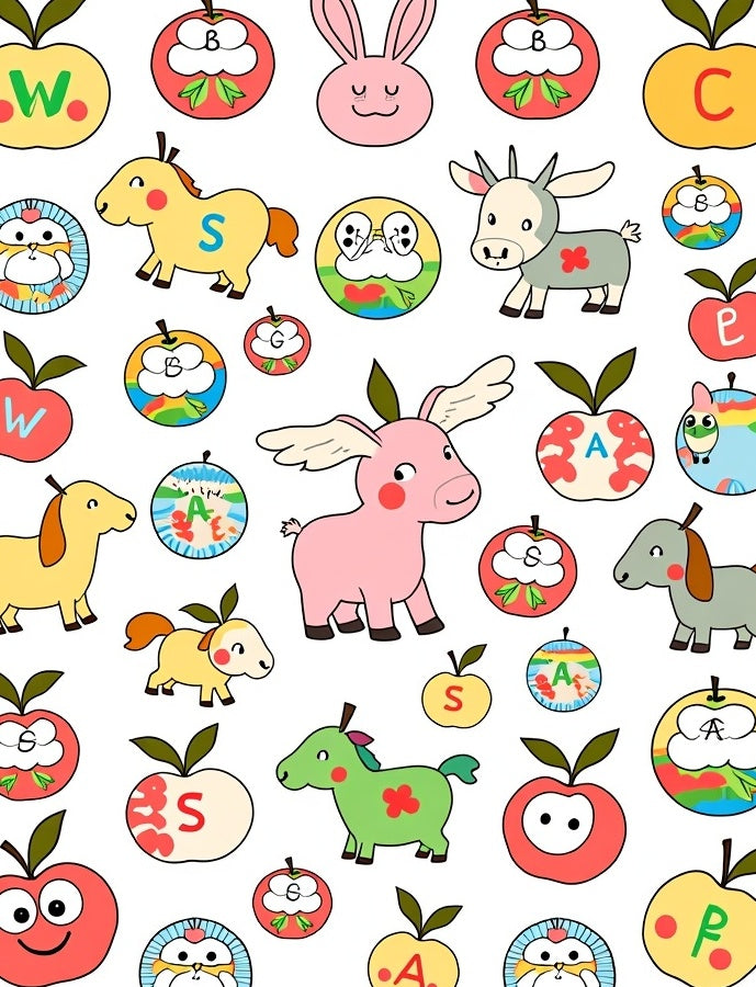Whimsical Alphabet Animals Apple Medley Rug