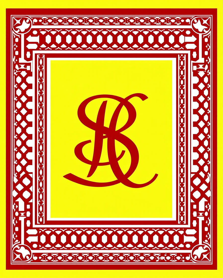 Bold Red Script Monogrammed Yellow Rug