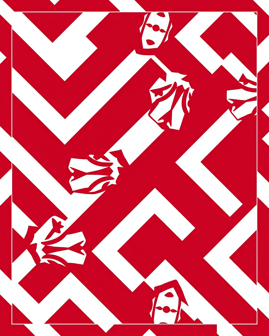 Bold Red Abstract Face and Chevron Rug