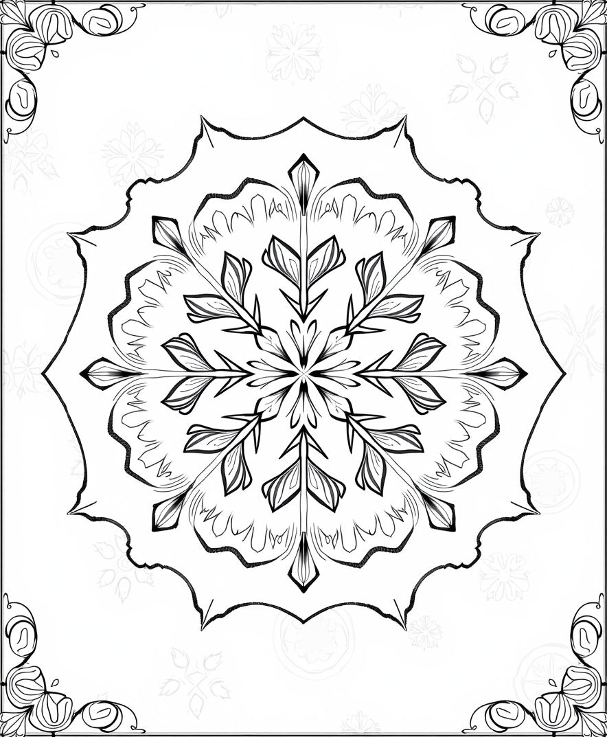 Black White Snowflake Mandala Corner Accents Rug