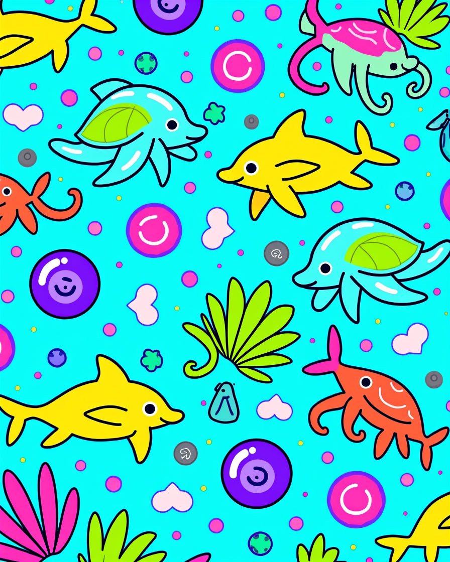 Bright Aqua Friendly Sea Creatures Rug