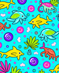 Bright Aqua Friendly Sea Creatures Rug