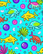 Bright Aqua Friendly Sea Creatures Rug