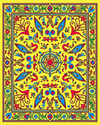 Vivid Yellow Red Blue Floral Medallion Rug