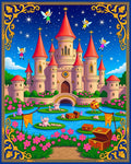 Whimsical Pink Fairy Castle Landscape Rug