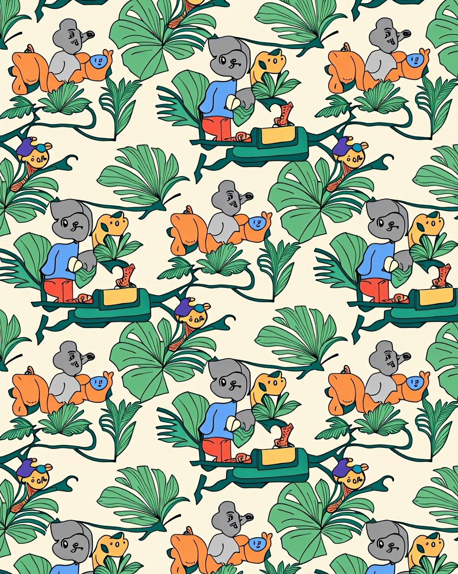 Whimsical Monkey Jungle Adventure Green Rug