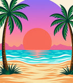 Tropical Sunset Palm Trees Ocean Beach Rug