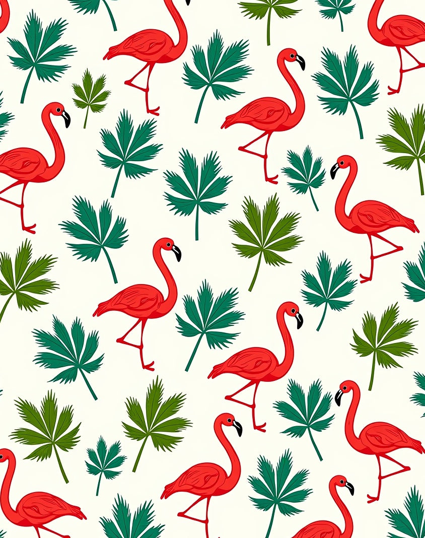 Vivid Red Flamingos With Green Leaves Rug