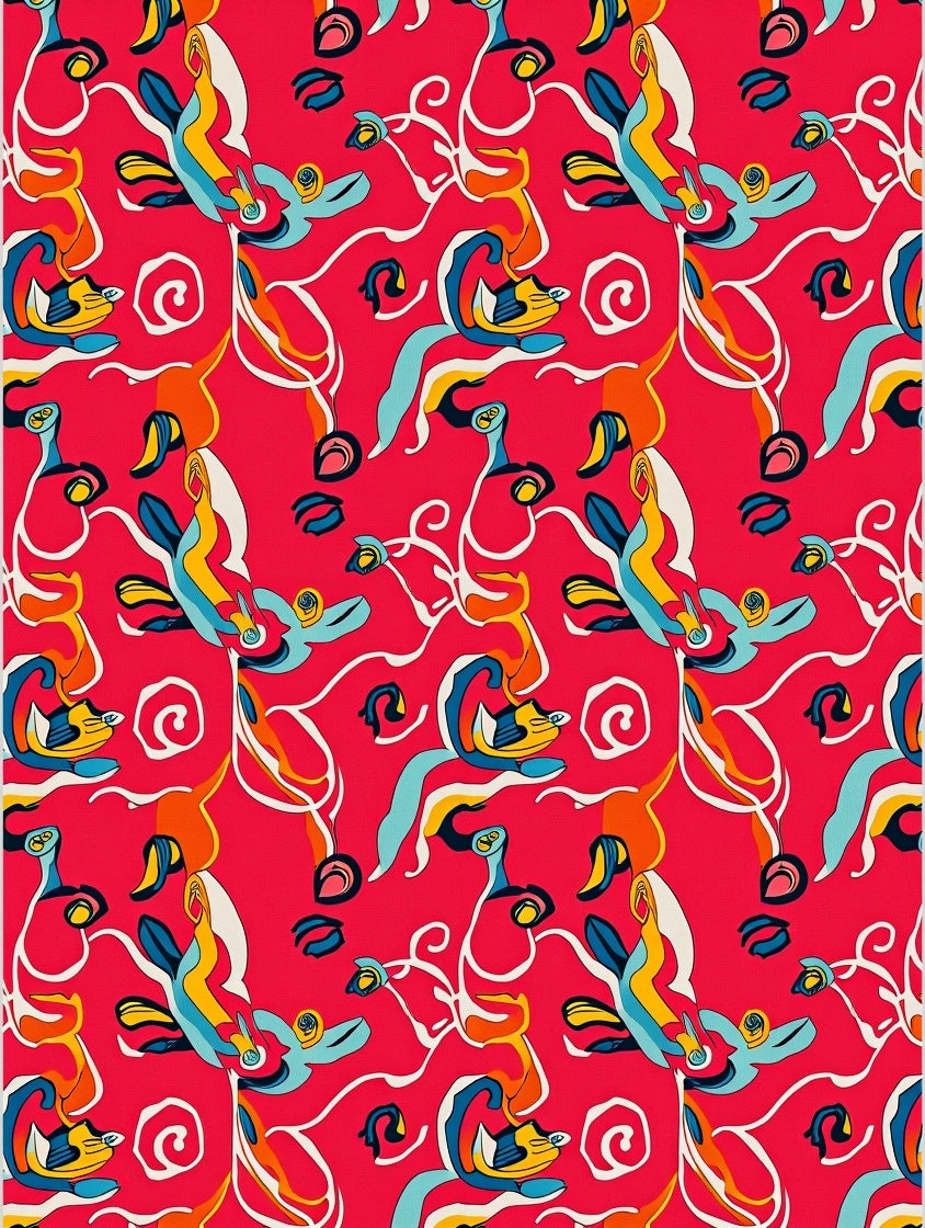 Vibrant Abstract Curving Organic Forms Rug