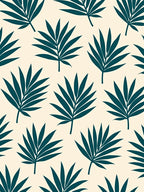Teal Palm Frond Cream Background Rug