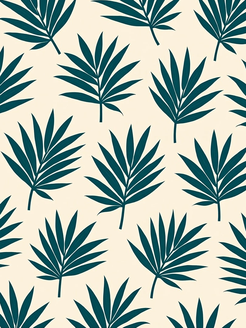 Teal Palm Frond Cream Background Rug