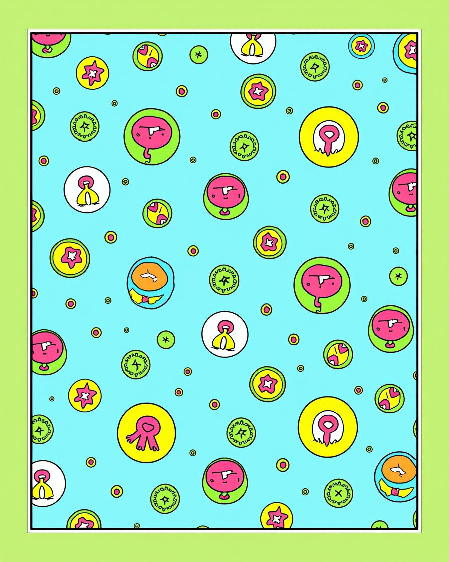 Playful Doodle Characters Scattered Circles Rug