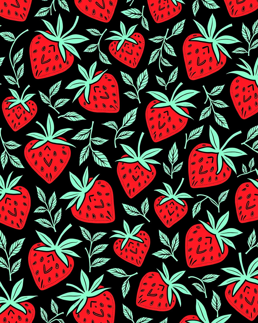 Red Strawberry Black Branches Rug