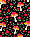 Red Mushroom Garden Floral Black Rug