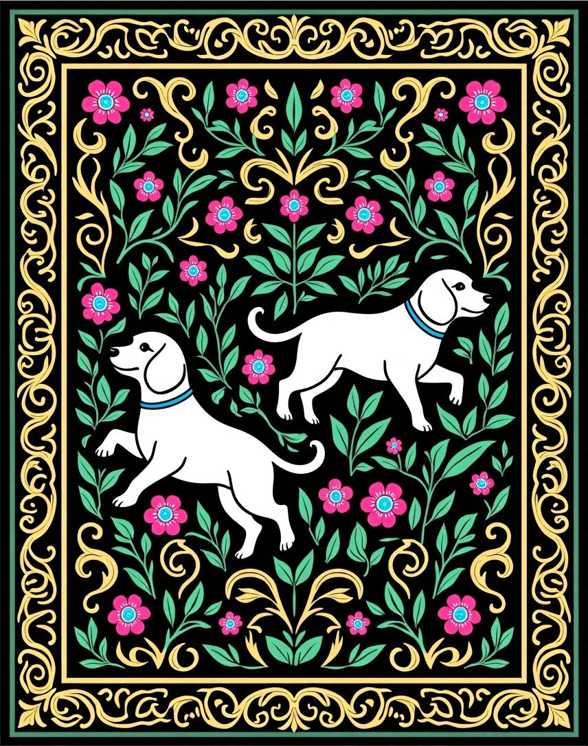 White Dogs In Floral Garden Rug