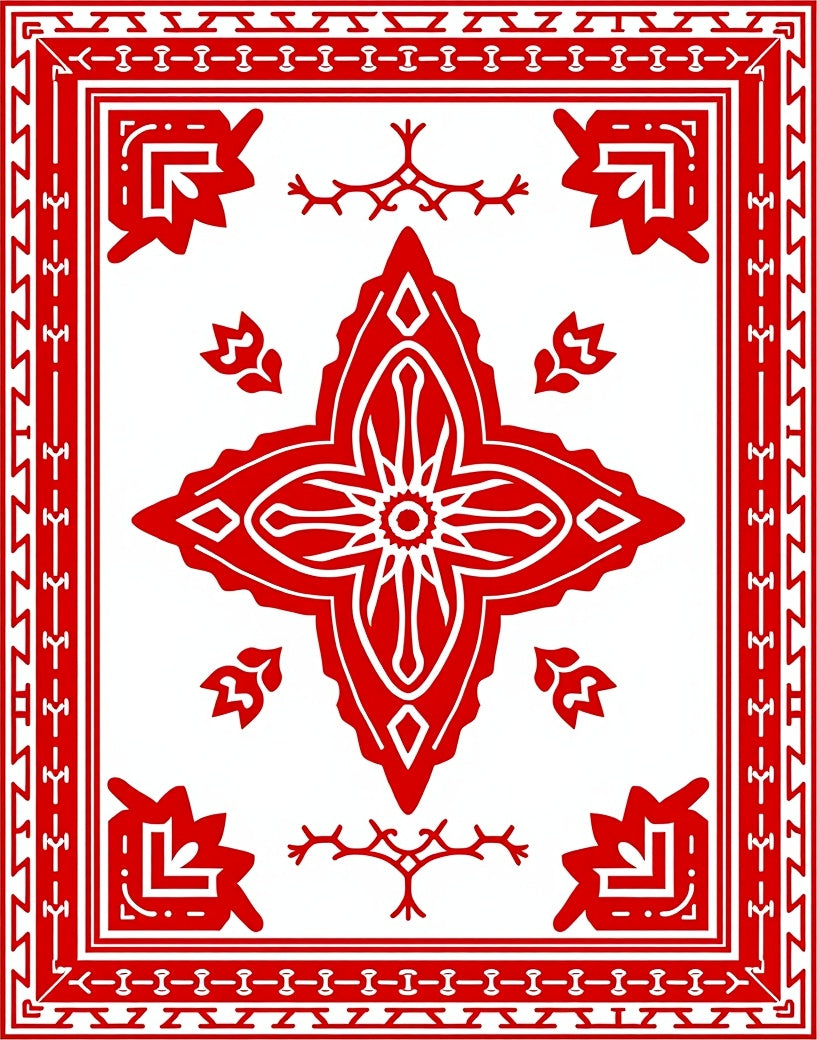Classic Red Central Starburst Motif Rug