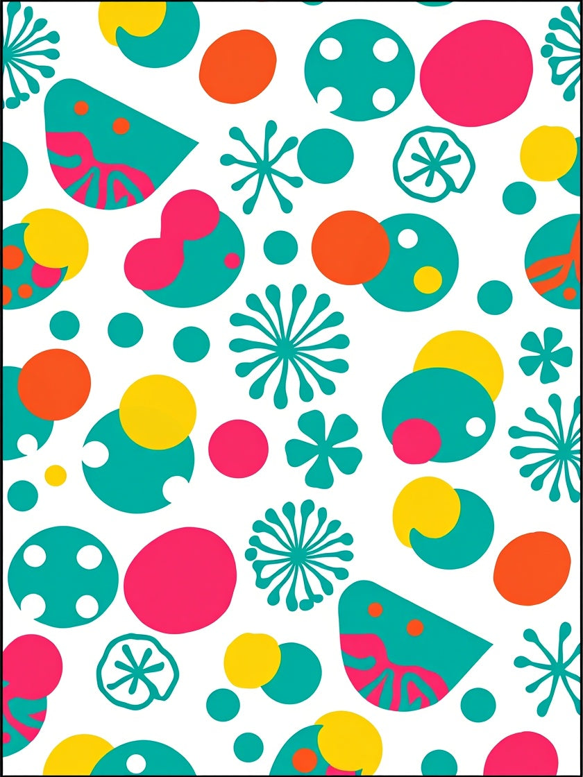 Whimsical Teal Pink Yellow Shapes Rug