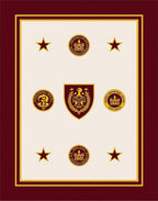 Maroon Gold Crest Star Arrangement Rug