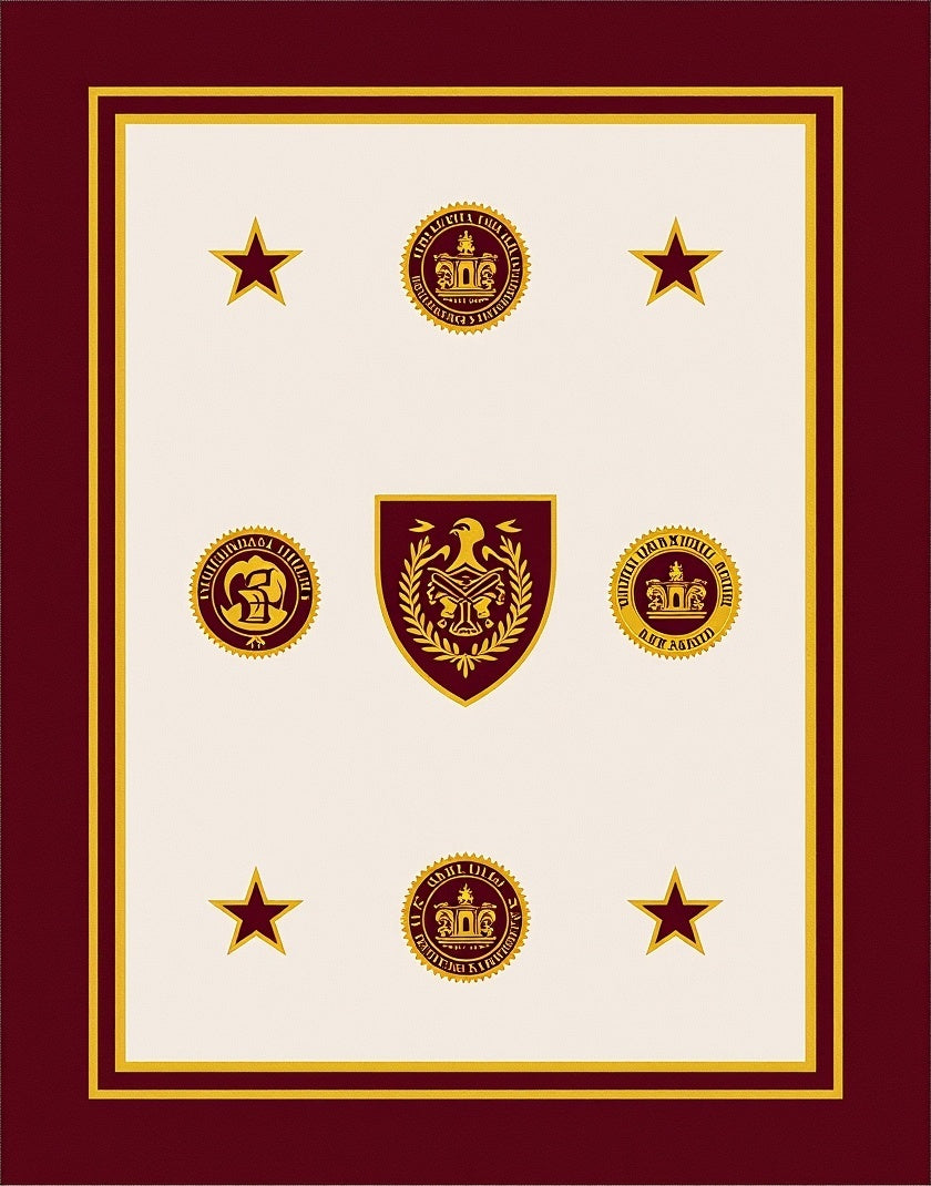 Maroon Gold Crest Star Arrangement Rug