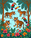 Vibrant Jungle Tigers and Toucans Rug