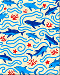 Blue Dolphins Coral Swirls Sea Life Rug