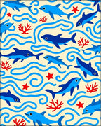 Blue Dolphins Coral Swirls Sea Life Rug