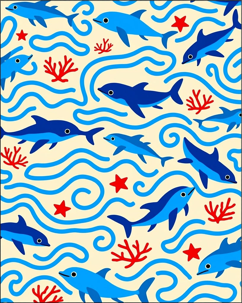 Blue Dolphins Coral Swirls Sea Life Rug