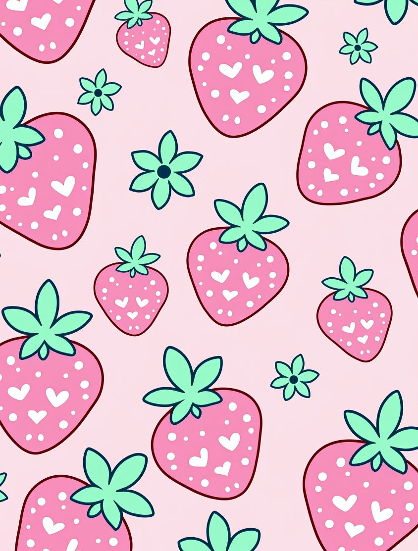 Pink Strawberry Hearts Floral Patchwork Rug