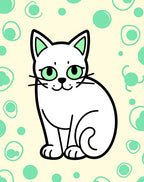 Cute White Cat Mint Bubble Background Rug