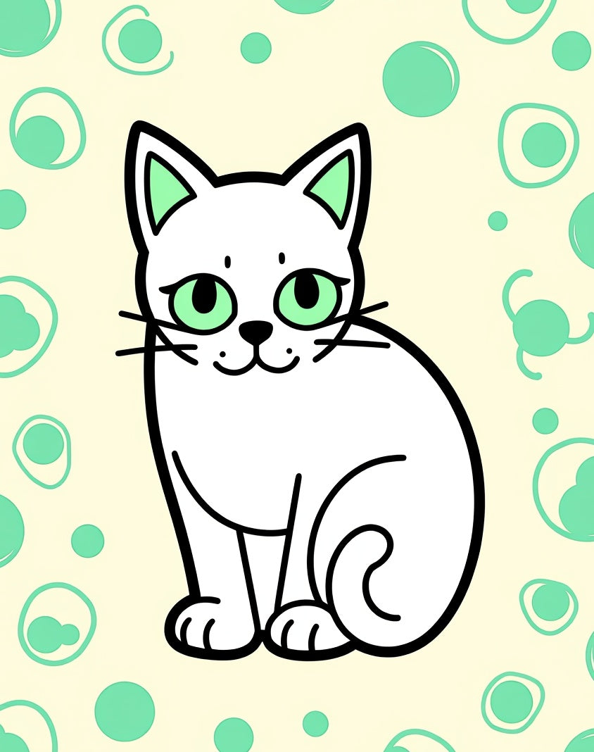 Cute White Cat Mint Bubble Background Rug