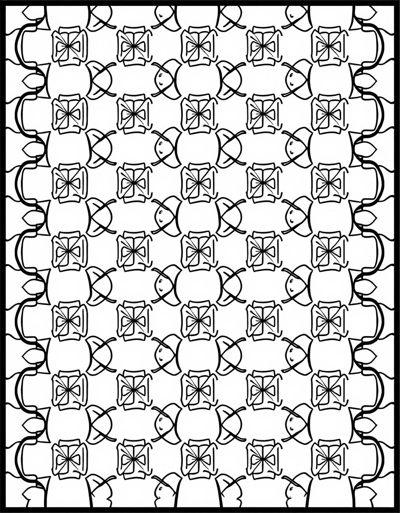 Black White Abstract Interlocking Motif Rug