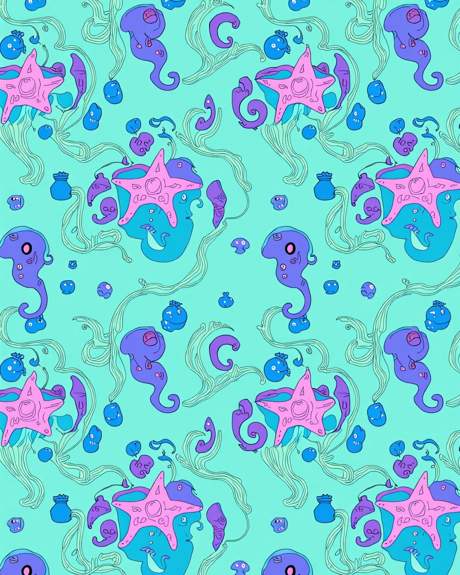 Whimsical Teal Undersea Starfish Swirl Rug