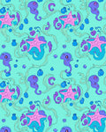Whimsical Teal Undersea Starfish Swirl Rug