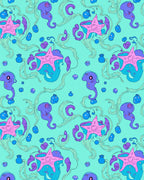 Whimsical Teal Undersea Starfish Swirl Rug