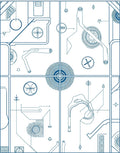 Blue Blueprint Geometric Technical Diagram Rug