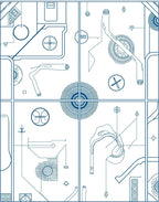 Blue Blueprint Geometric Technical Diagram Rug