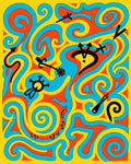 Psychedelic Swirl Red Yellow Blue Icons Rug
