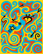 Psychedelic Swirl Red Yellow Blue Icons Rug