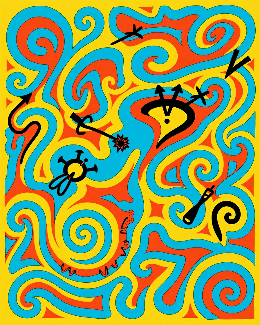 Psychedelic Swirl Red Yellow Blue Icons Rug