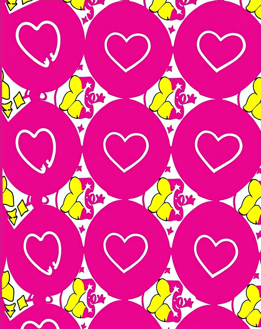 Pink Heart Circles Yellow Swirls Rug
