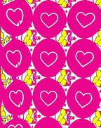 Pink Heart Circles Yellow Swirls Rug