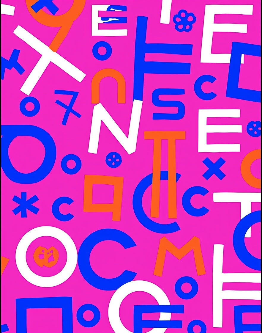 Vibrant Pink Alphabet Collage Rug
