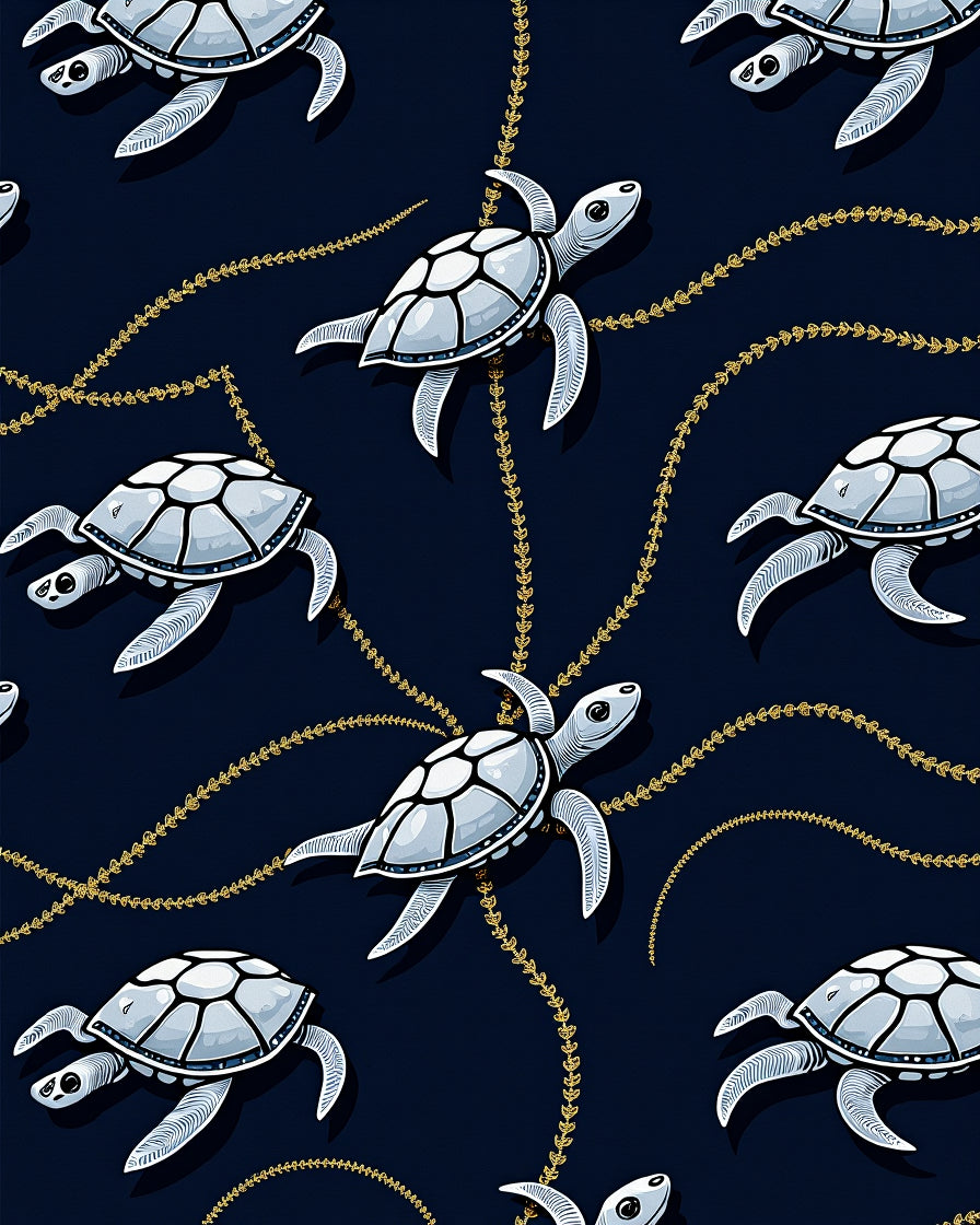 Oceanic Turtles with Gold Chain Accent Rug