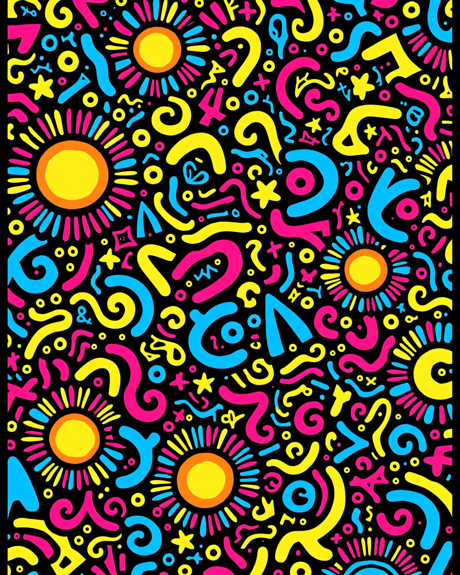 Vibrant Sunburst Shapes Abstract Rug