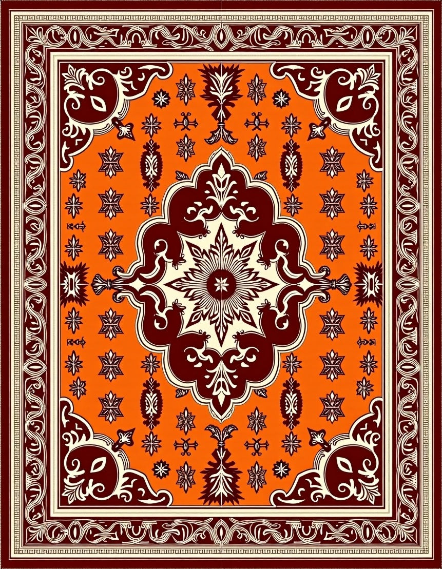 Vibrant Amber Floral Medallion Rug
