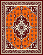 Vibrant Amber Floral Medallion Rug