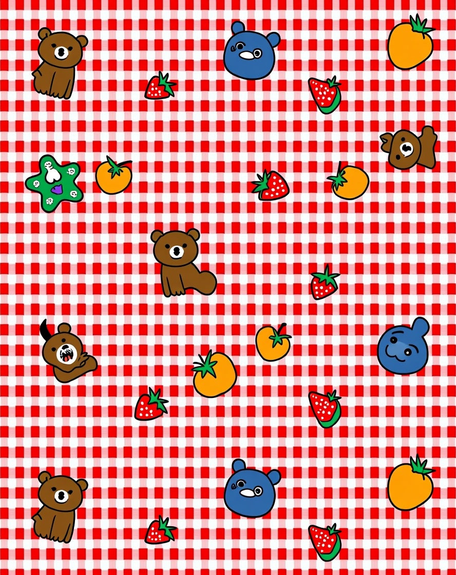 Cute Bears and Strawberries Picnic Rug