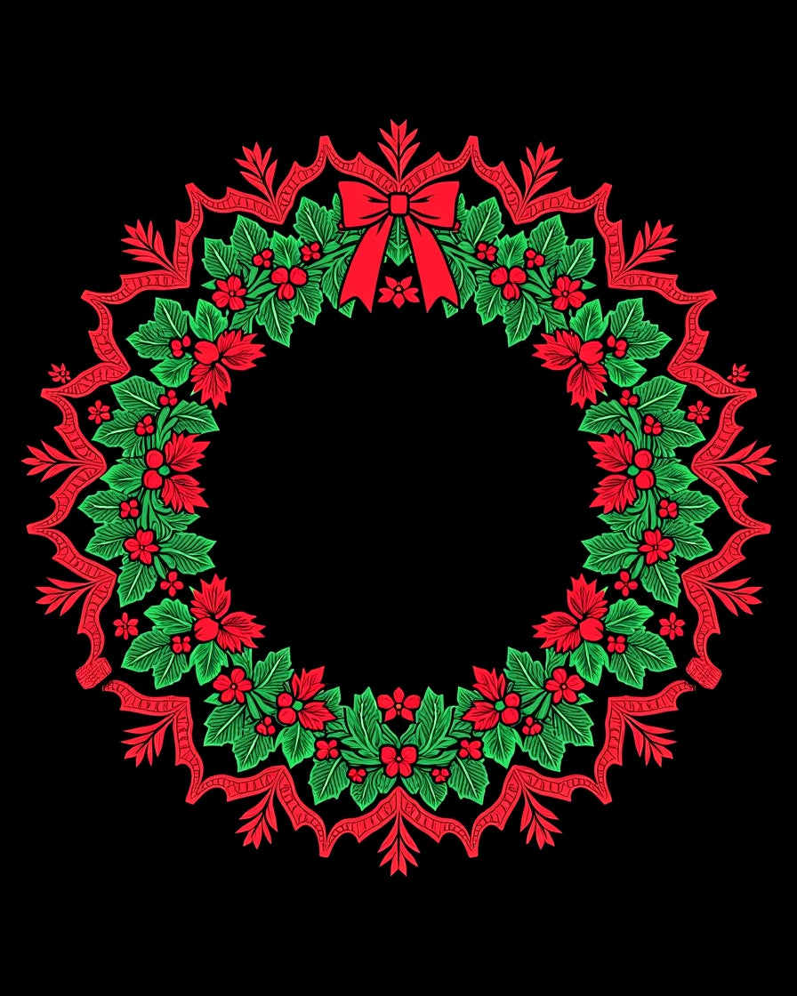 Red Green Holly Wreath With Bow Rug