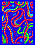 Vibrant Red And Yellow Wavy Ribbon Rug